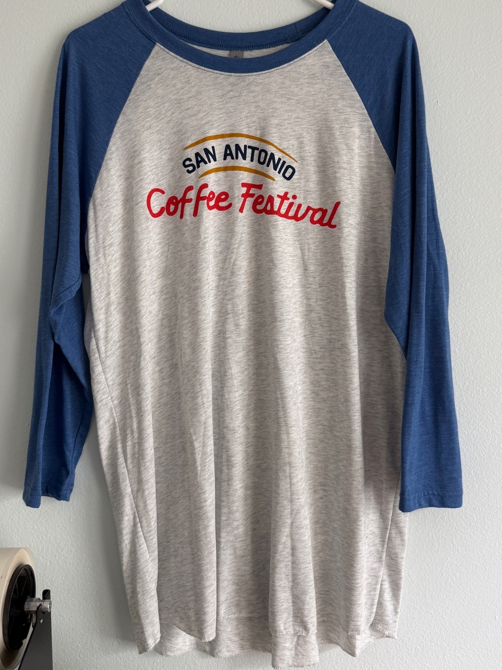 Next Level Apparel Raglan Tee - Blue & Heather Gray with Gold Accent